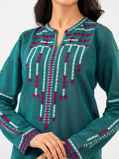 Limelight 2 Piece Stitched Embroidered Yarn Dyed Suit P8368SU - Teal Blue