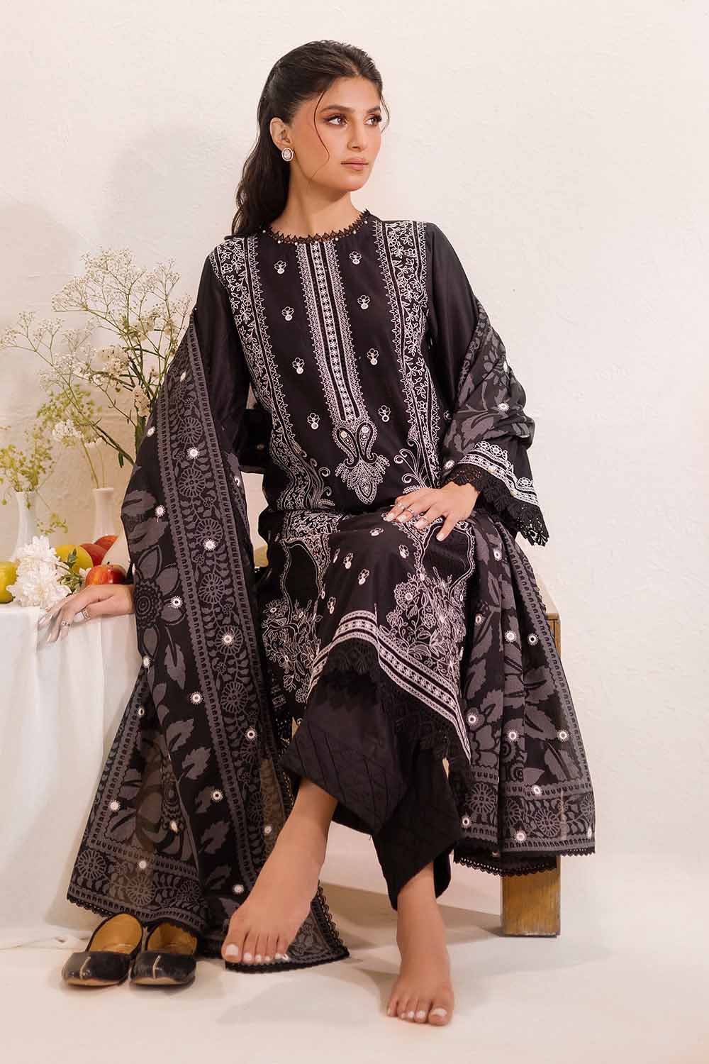 Gul Ahmed 3PC Unstitched Embroidered Lawn Suit with Mirror Work Lacquer Printed Paper Cotton Dupatta PC-42016