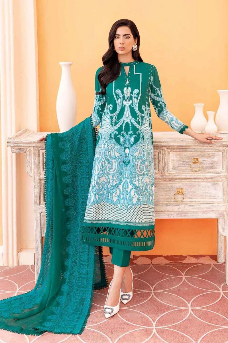 Gul Ahmed 3PC Unstitched Printed Lawn Suit With Embroidered Chiffon Dupatta PM-22020