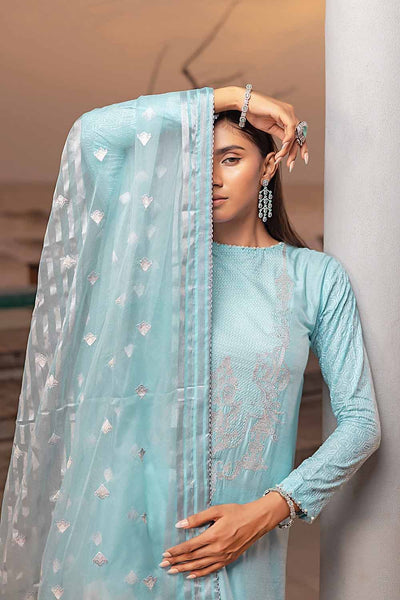 Gul Ahmed 3PC Embroidered Cotton Silk Unstitched Suit with Embroidered Organza Stripe Dupatta PM-32070