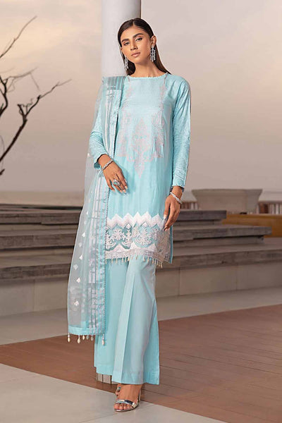 Gul Ahmed 3PC Embroidered Cotton Silk Unstitched Suit with Embroidered Organza Stripe Dupatta PM-32070