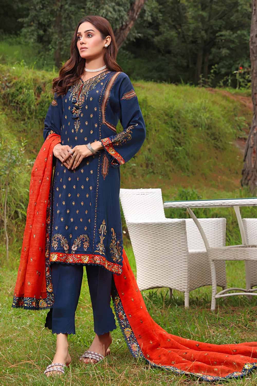 Gul Ahmed 3PC Embroidered Silk Unstitched Suit with Embroidered Organza Net Dupatta PM-32080