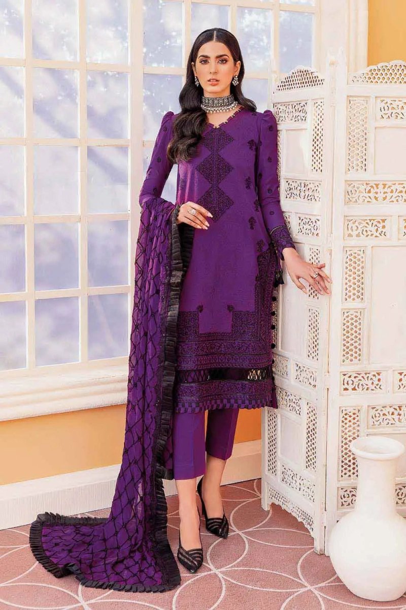 Gul Ahmed 3PC Sequins Embroidered Unstitched Lawn Suit With Embroidered Chiffon Dupatta PM-406