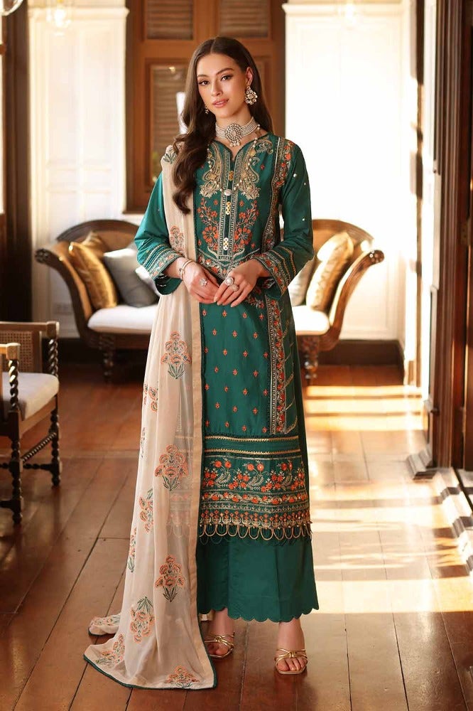 Gul Ahmed 3PC Embroidered Lawn Unstitched Suit with Zari and Sequins Embroidered Chiffon Dupatta - PM-42009