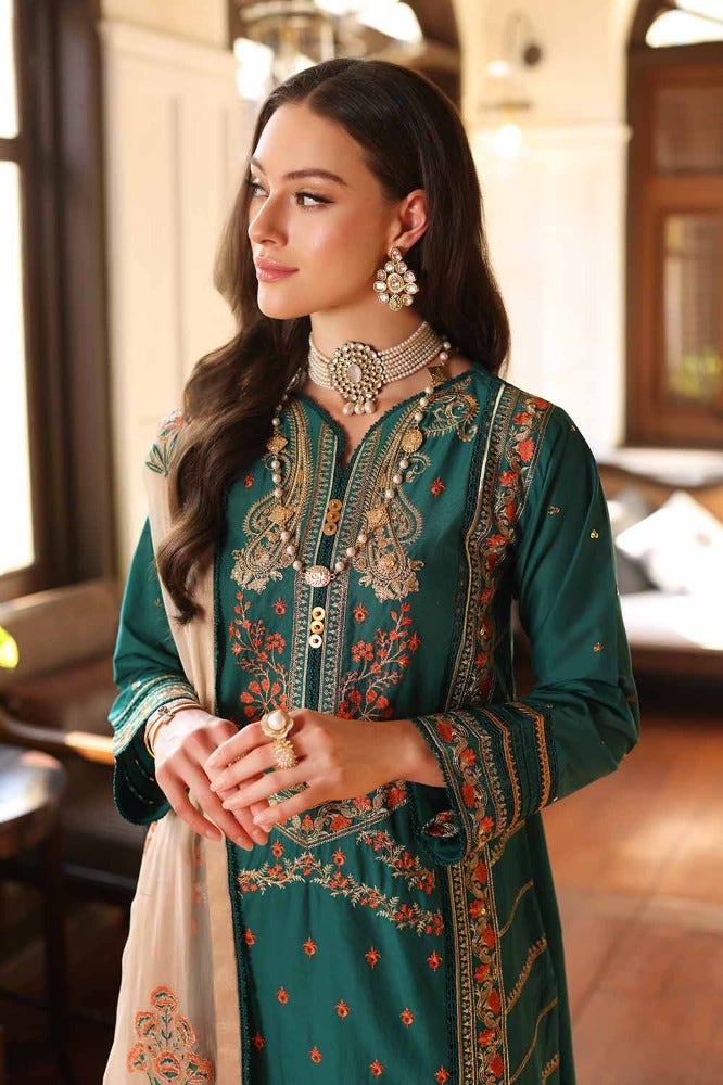 Gul Ahmed 3PC Embroidered Lawn Unstitched Suit with Zari and Sequins Embroidered Chiffon Dupatta - PM-42009