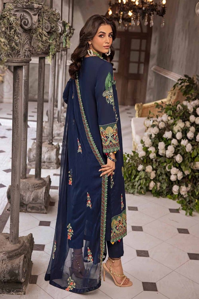 Gul Ahmed 3PC Zari Embroidered Lawn Unstitched Suit with Zari Embroidered Chiffon Dupatta PM-42028