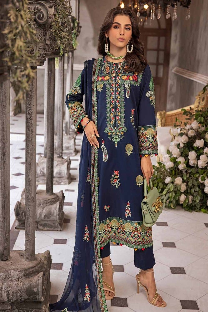 Gul Ahmed 3PC Zari Embroidered Lawn Unstitched Suit with Zari Embroidered Chiffon Dupatta PM-42028