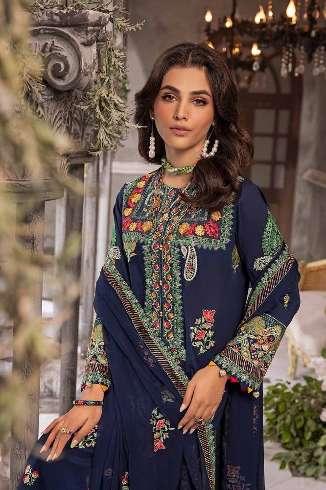 Gul Ahmed 3PC Zari Embroidered Lawn Unstitched Suit with Zari Embroidered Chiffon Dupatta PM-42028