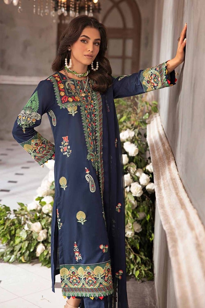 Gul Ahmed 3PC Zari Embroidered Lawn Unstitched Suit with Zari Embroidered Chiffon Dupatta PM-42028