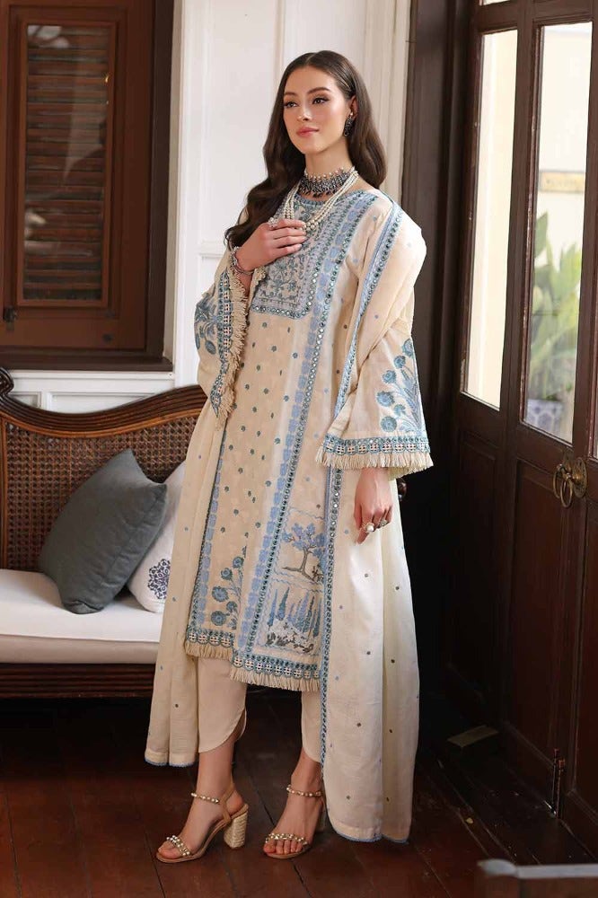 Gul Ahmed 3PC Embroidered Dobby Unstitched Suit with Embroidered Cotton Net Dupatta - PM-42030