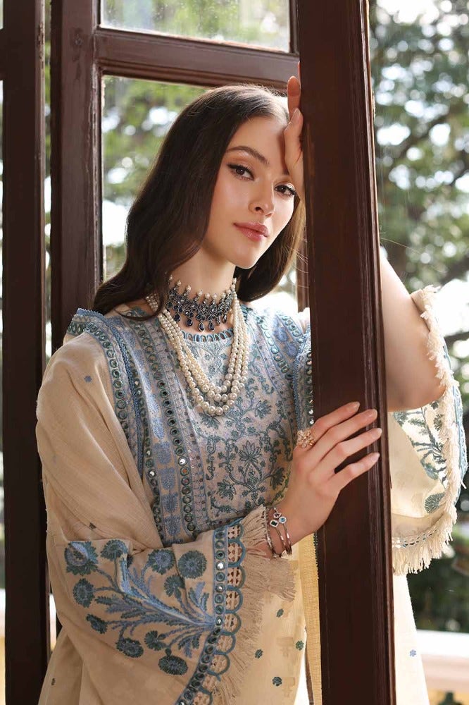 Gul Ahmed 3PC Embroidered Dobby Unstitched Suit with Embroidered Cotton Net Dupatta - PM-42030