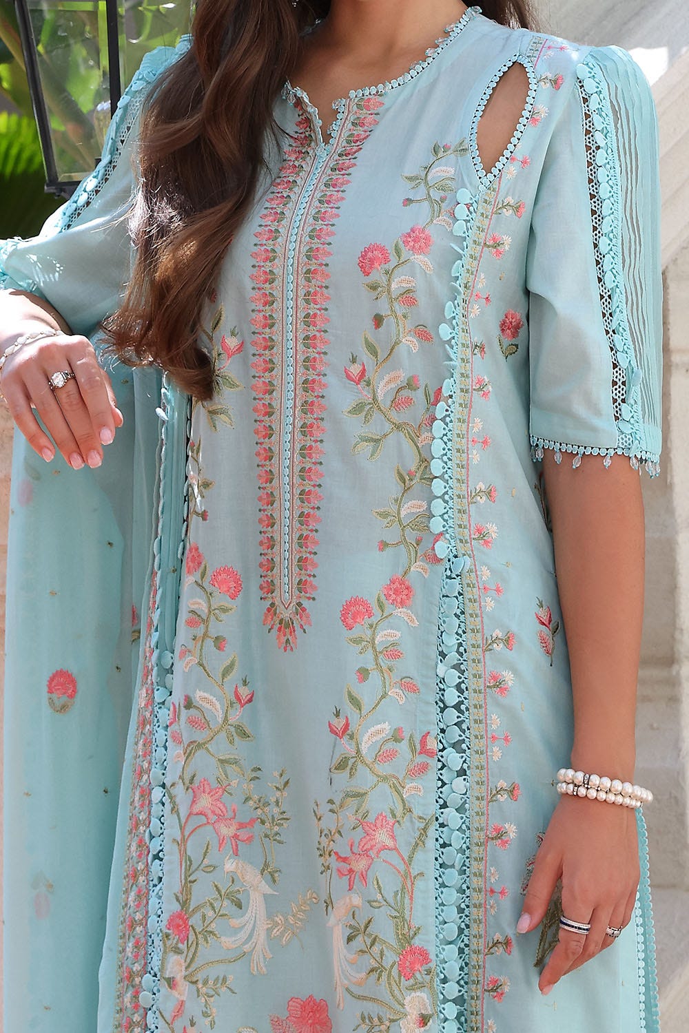 Gul Ahmed 3 Piece Unstitched Embroidered Lawn Suit with Embroidered Chiffon Dupatta PM-52019