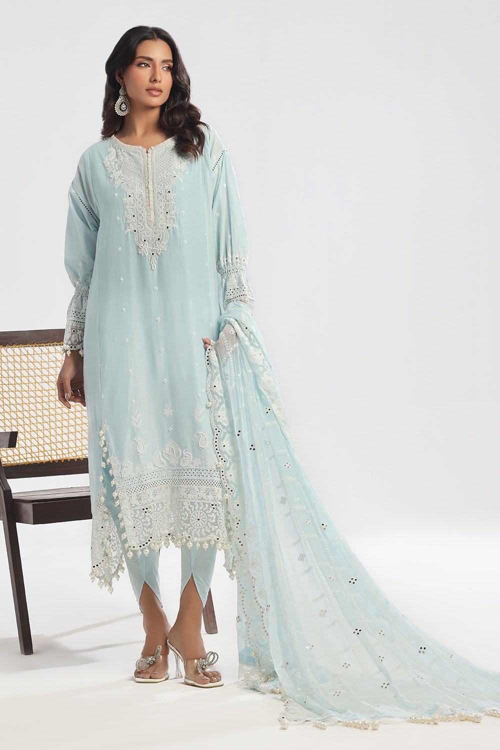 Gul Ahmed 3 Piece Unstitched Embroidered Lawn Suit with Embroidered Chiffon Dupatta PM-52027