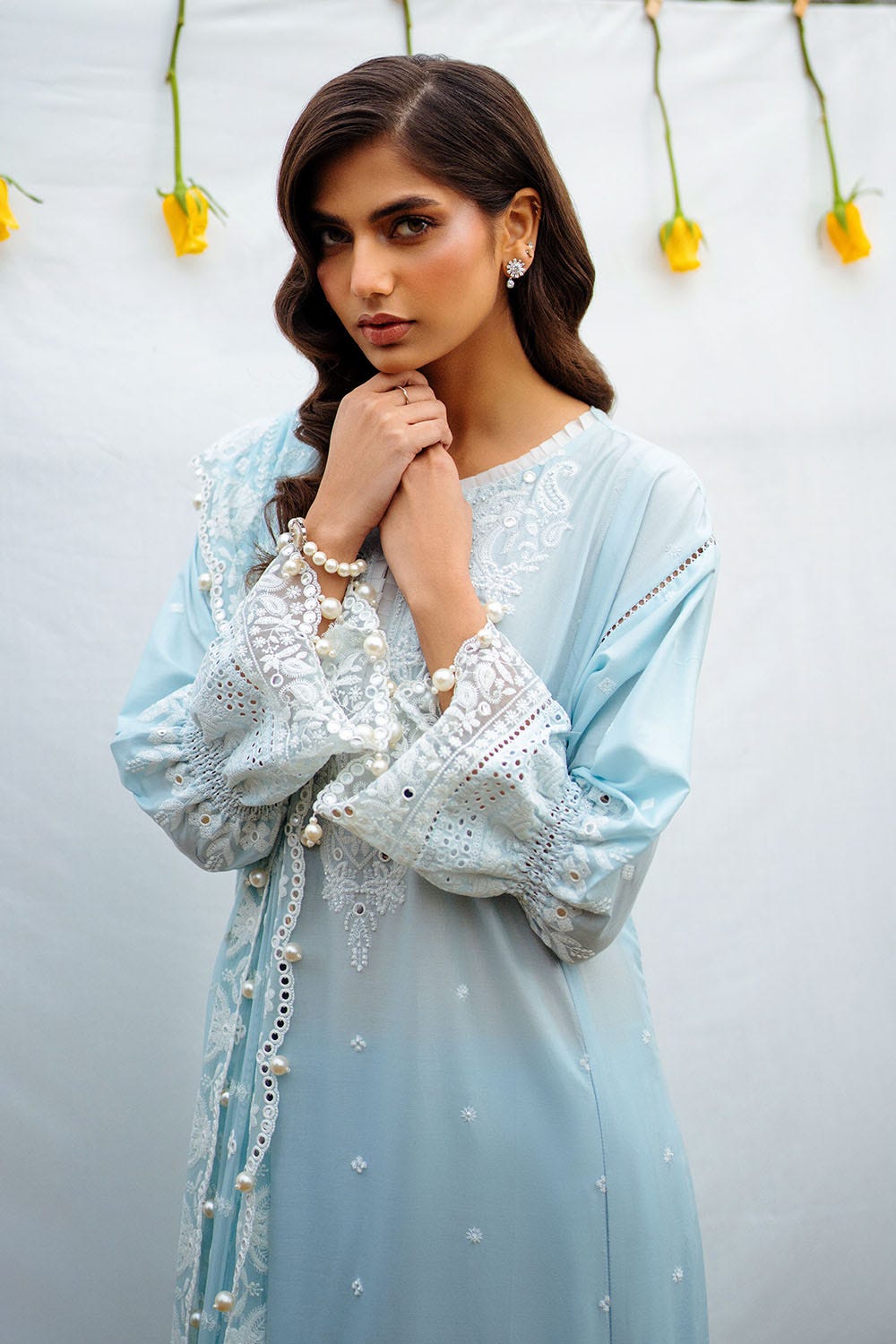 Gul Ahmed 3 Piece Unstitched Embroidered Lawn Suit with Embroidered Chiffon Dupatta PM-52027