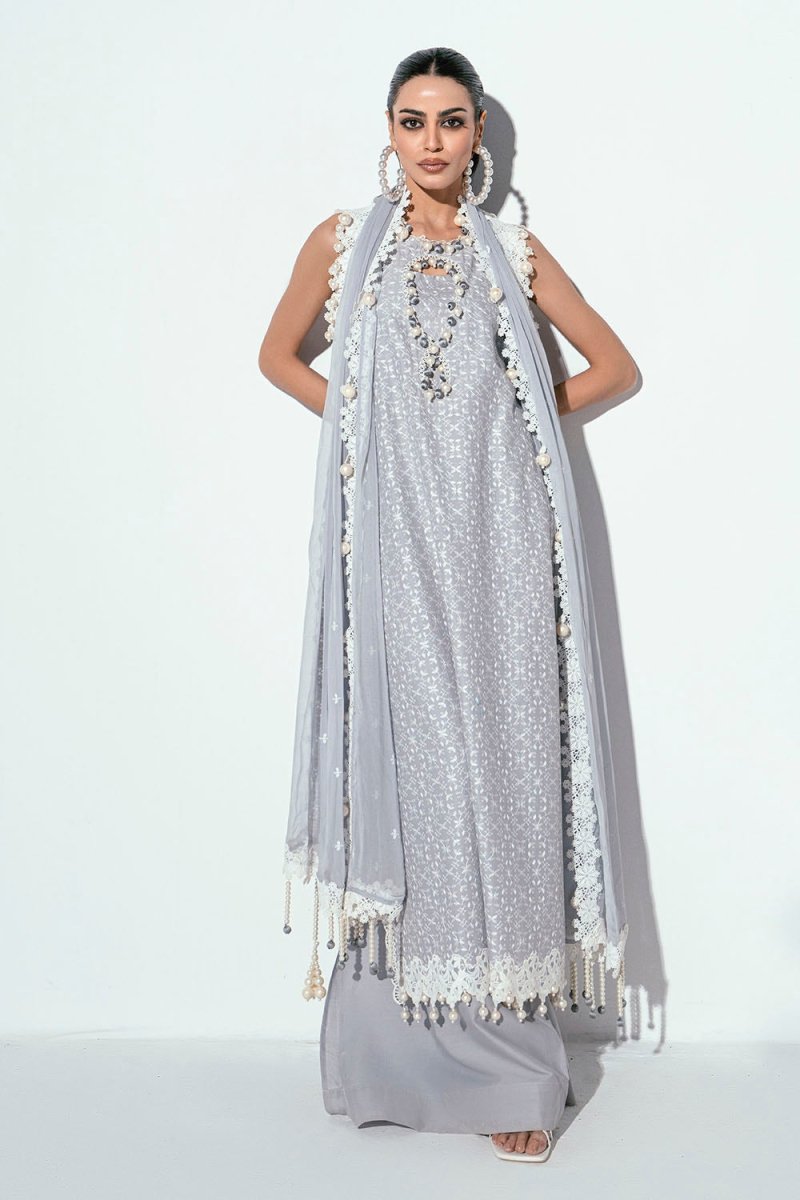 Gul Ahmed 3 Piece Unstitched Schiffli Embroidered Lawn Suit with Embroidered Chiffon Dupatta PM-52048