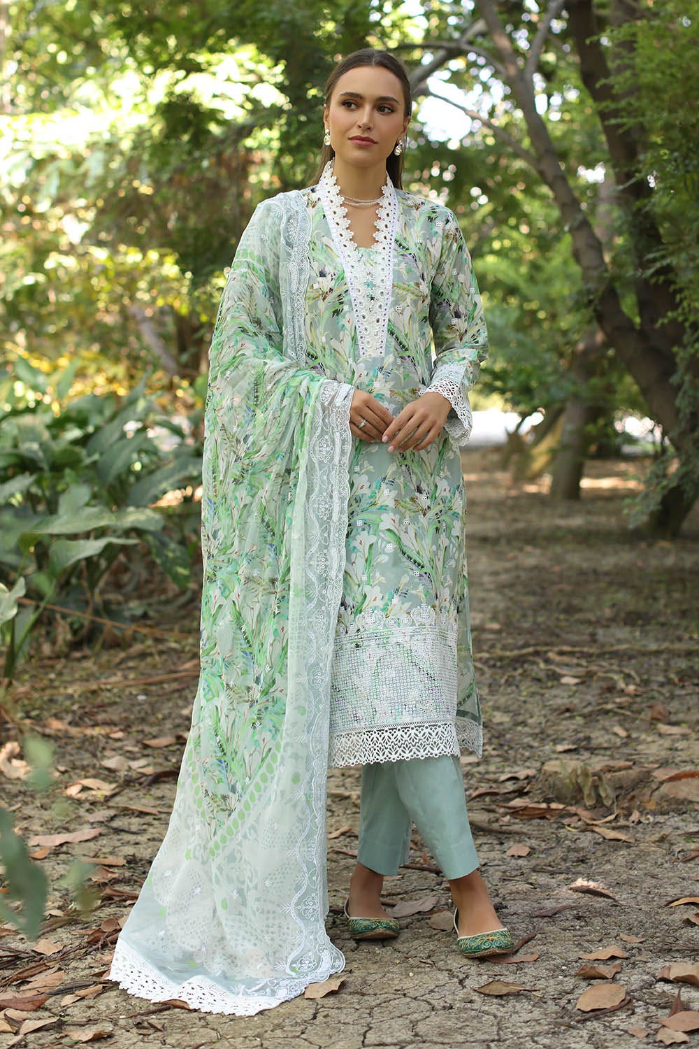 Gul Ahmed 3 Piece Unstitched Embroidered Printed Lawn Suit with Embroidered Printed Chiffon Dupatta PR-52007