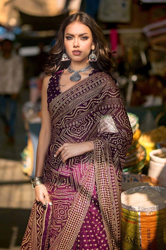 Gul Ahmed 3PC Gold and Lacquer Printed Chiffon Unstitched Saree with Raw Silk Blouse PRS-42001