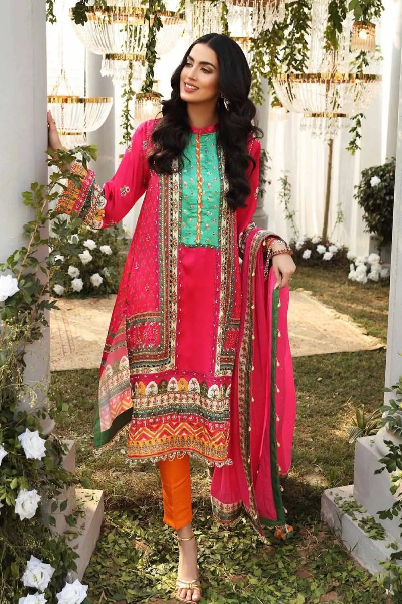 Gul Ahmed 3PC Unstitched Hand Embroidered Digital Printed Silk Suit with Cotton Printed Dupatta PRW-12010