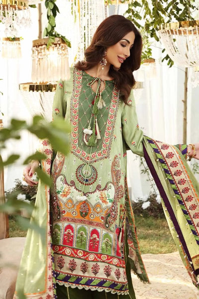 Gul Ahmed 3PC Unstitched Hand Embroidered Digital Printed Silk Suit with Paper Cotton Dupatta PRW-12011