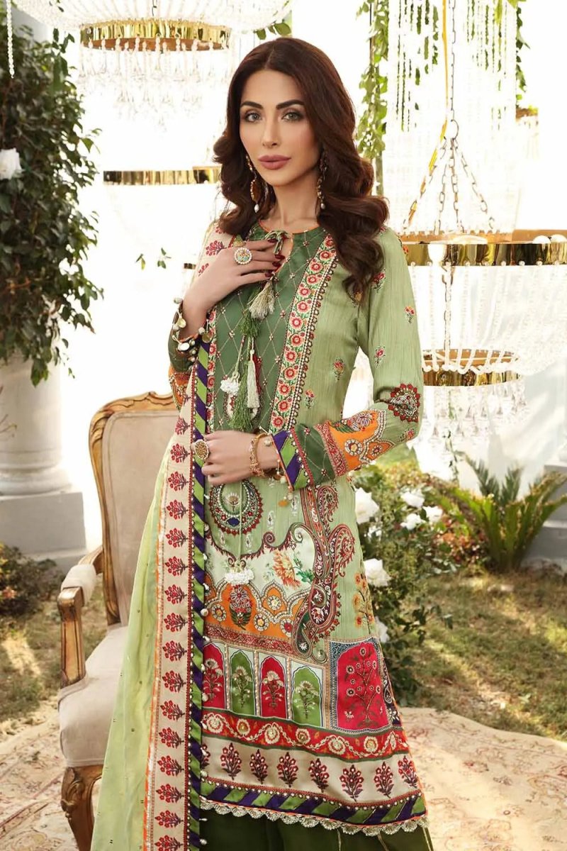 Gul Ahmed 3PC Unstitched Hand Embroidered Digital Printed Silk Suit with Paper Cotton Dupatta PRW-12011