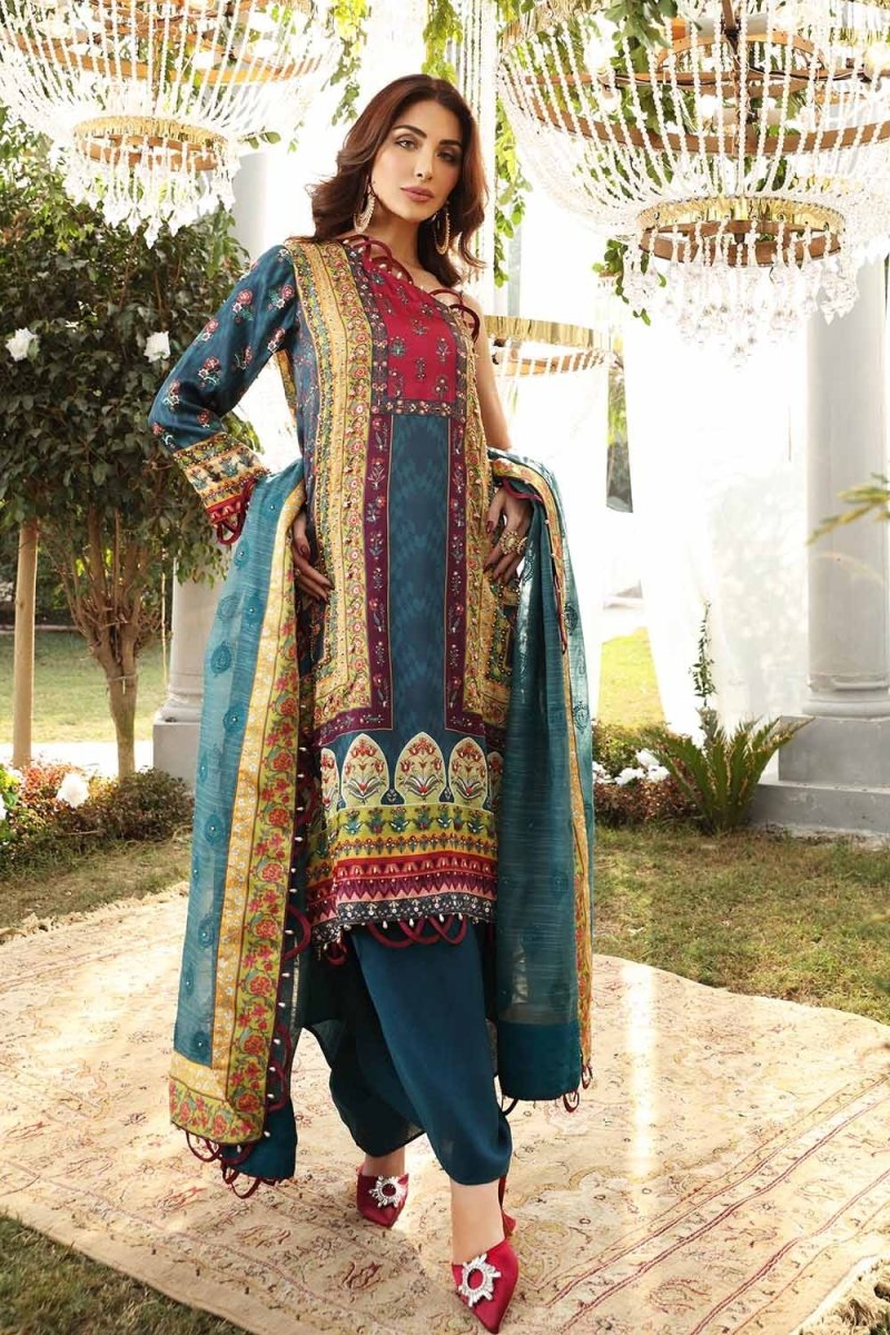 Gul Ahmed 3PC Unstitched Handwork Digital Printed Silk Suit with Lacquer Printed Dupatta PRW-12012