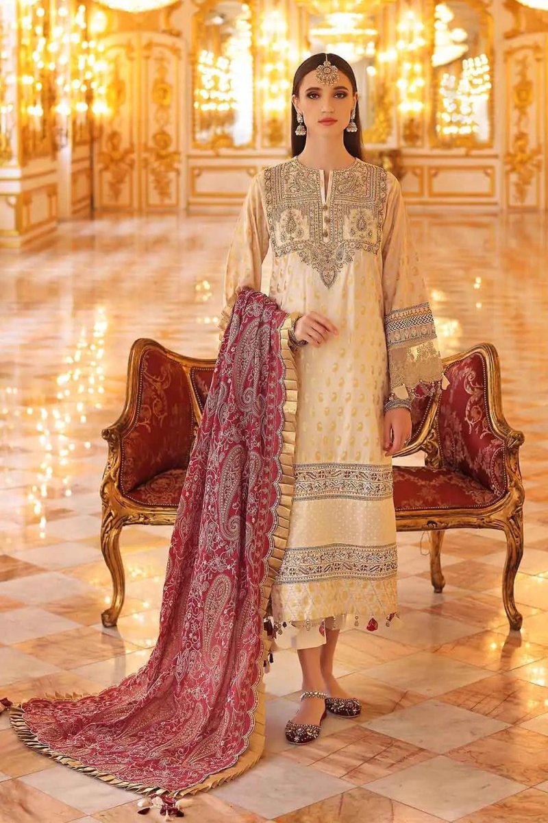 Gul Ahmed 3PC Unstitched Jacquard Embroidered Suit with Paper Cotton Dupatta PRW-22005