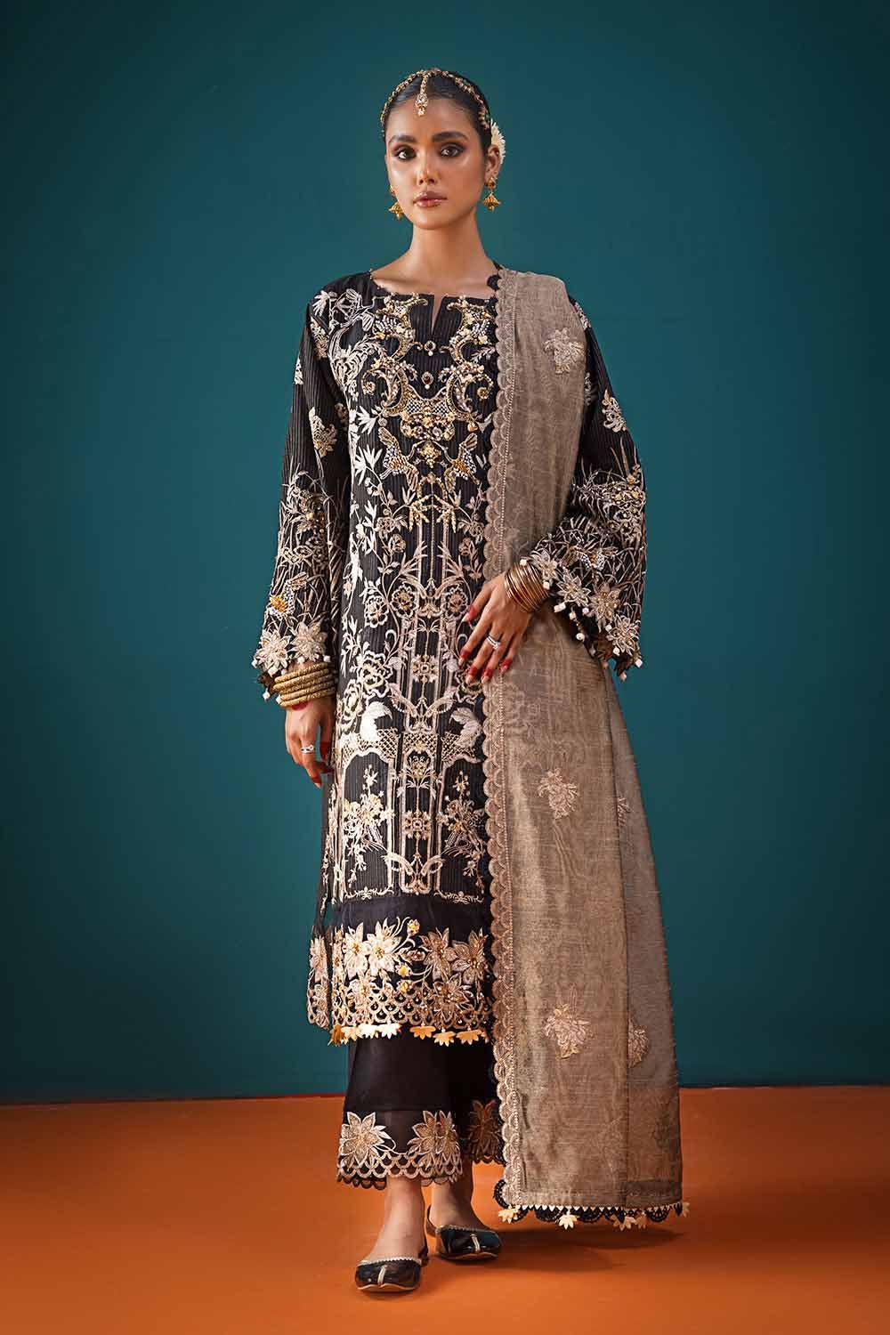 Gul Ahmed 3PC Embroidered Unstitched Zari Lawn Shirt with Embroidered Cotton Net Dupatta and Inner PRW-32045