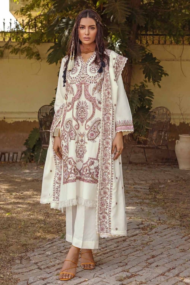 Gul Ahmed 3PC Embroidered Pashmina Unstitched Suit with Embroidered Pashmina Shawl RC-32009