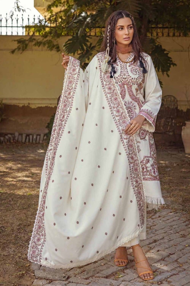 Gul Ahmed 3PC Embroidered Pashmina Unstitched Suit with Embroidered Pashmina Shawl RC-32009