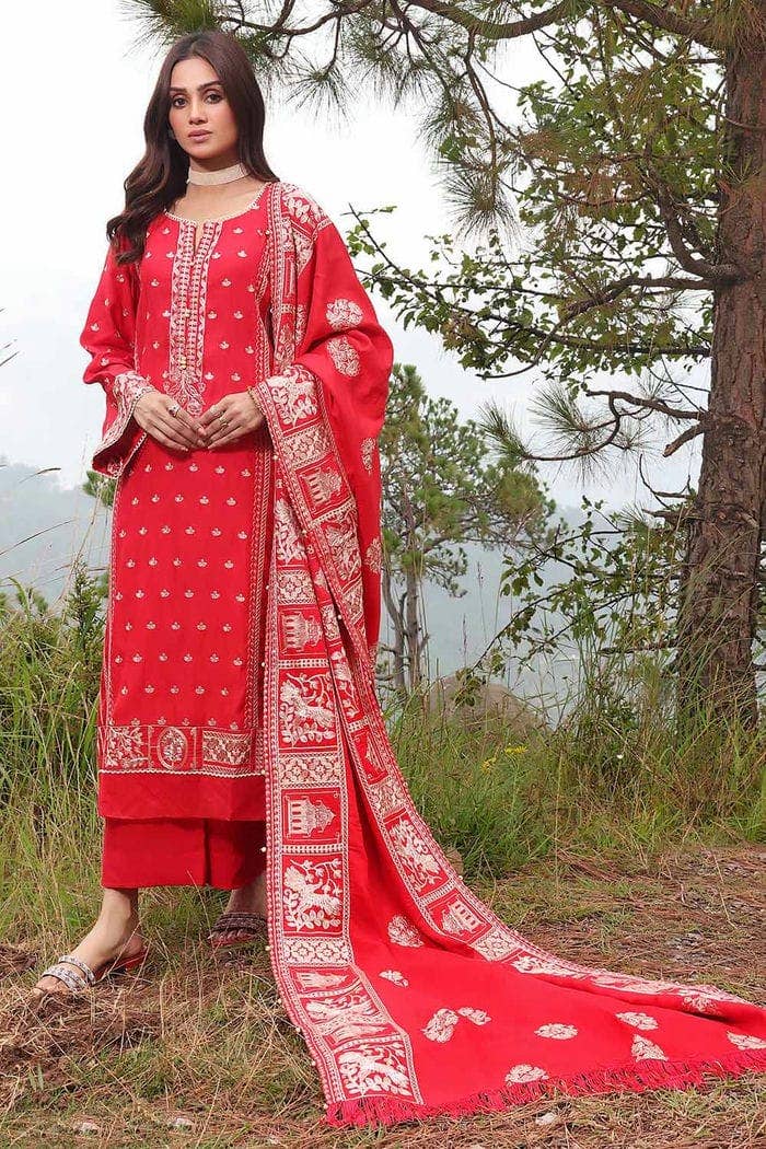 Gul Ahmed 3PC Embroidered Raw Silk Unstitched Suit with Raw Silk Dupatta RW-32001