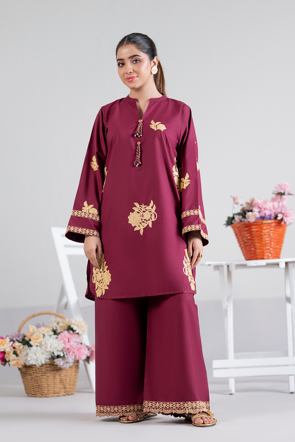 Dor 2 Piece Ready to Wear Embroidered Co-Order Set - Ruby Bloom