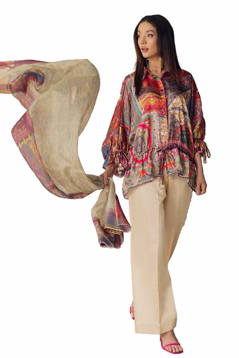 Gul Ahmed 3PC Unstitched Printed Silk Suit S-42001