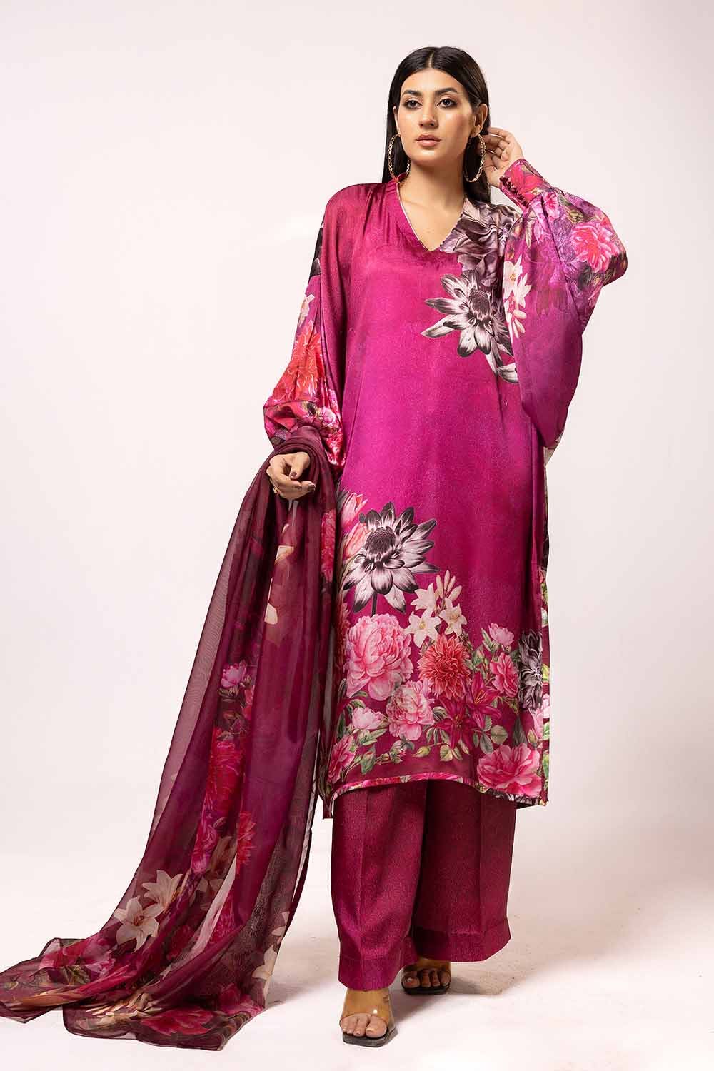 Gul Ahmed 3PC Unstitched Printed Silk Suit S-42006