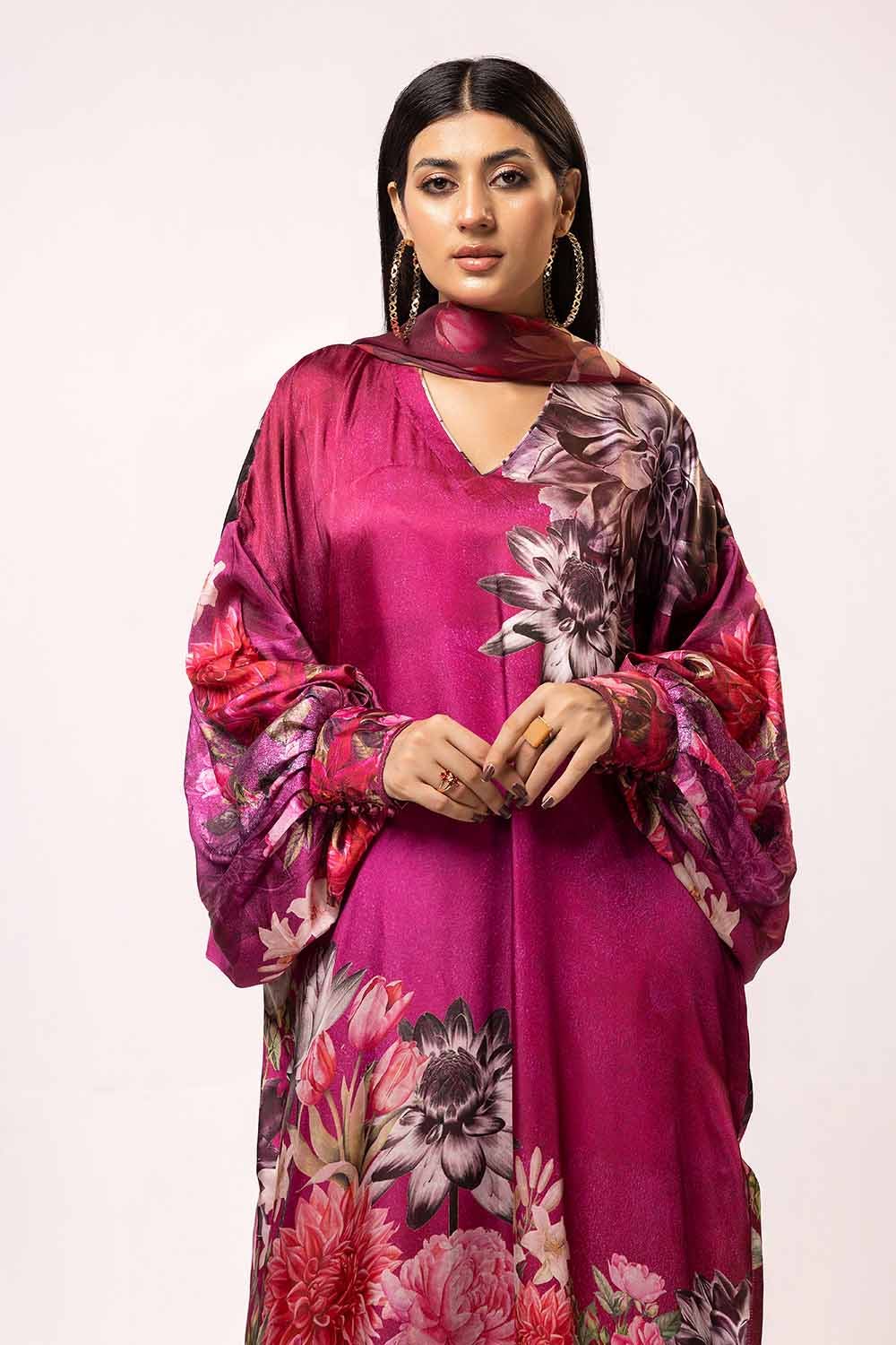 Gul Ahmed 3PC Unstitched Printed Silk Suit S-42006