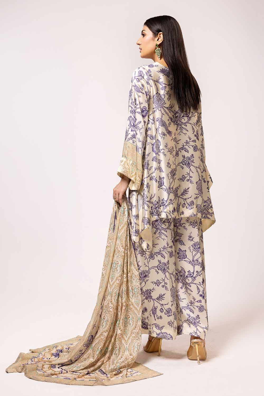 Gul Ahmed 3 Piece Unstitched Printed Charmeuse Silk Suit S-42008