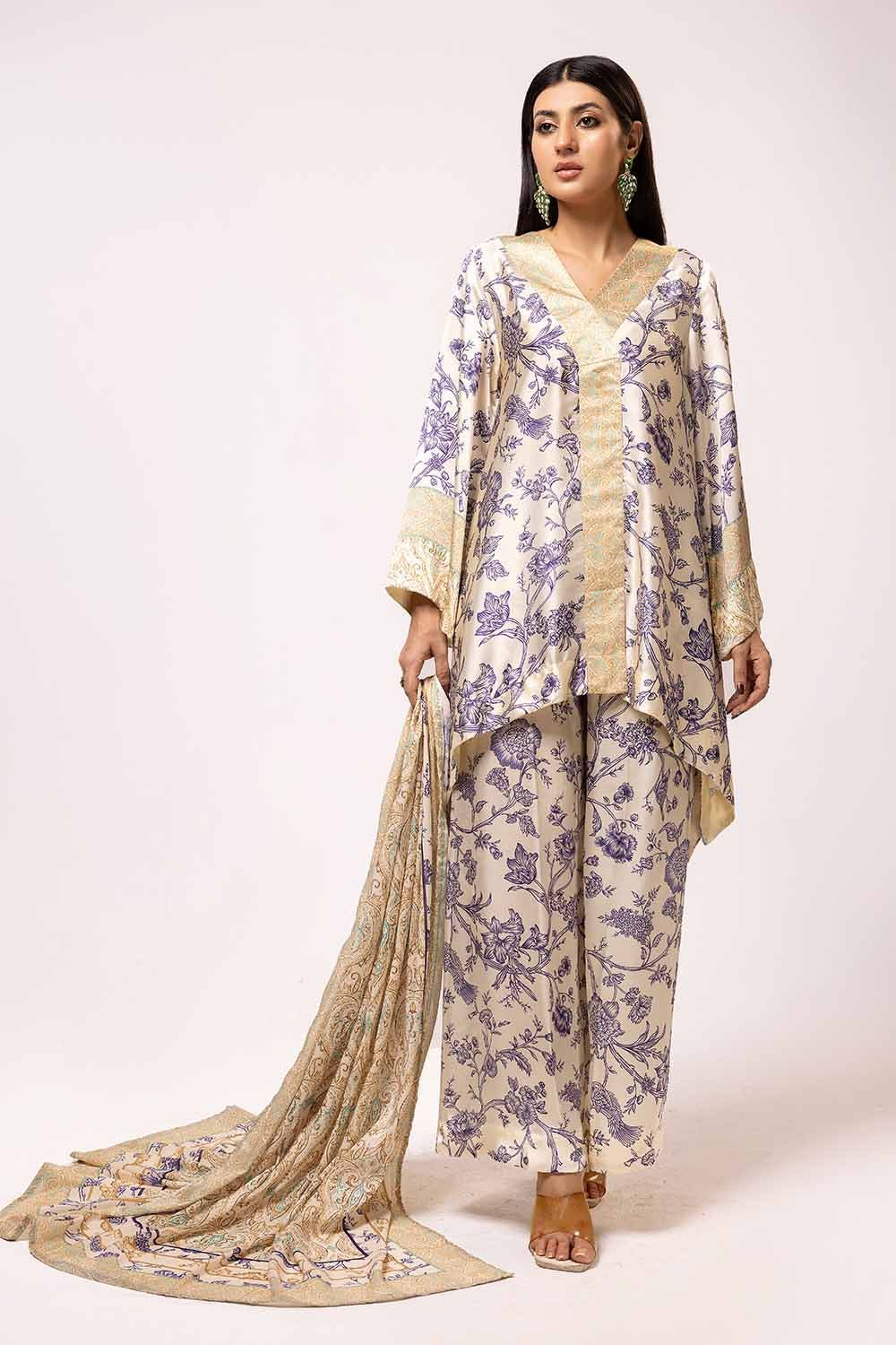 Gul Ahmed 3 Piece Unstitched Printed Charmeuse Silk Suit S-42008