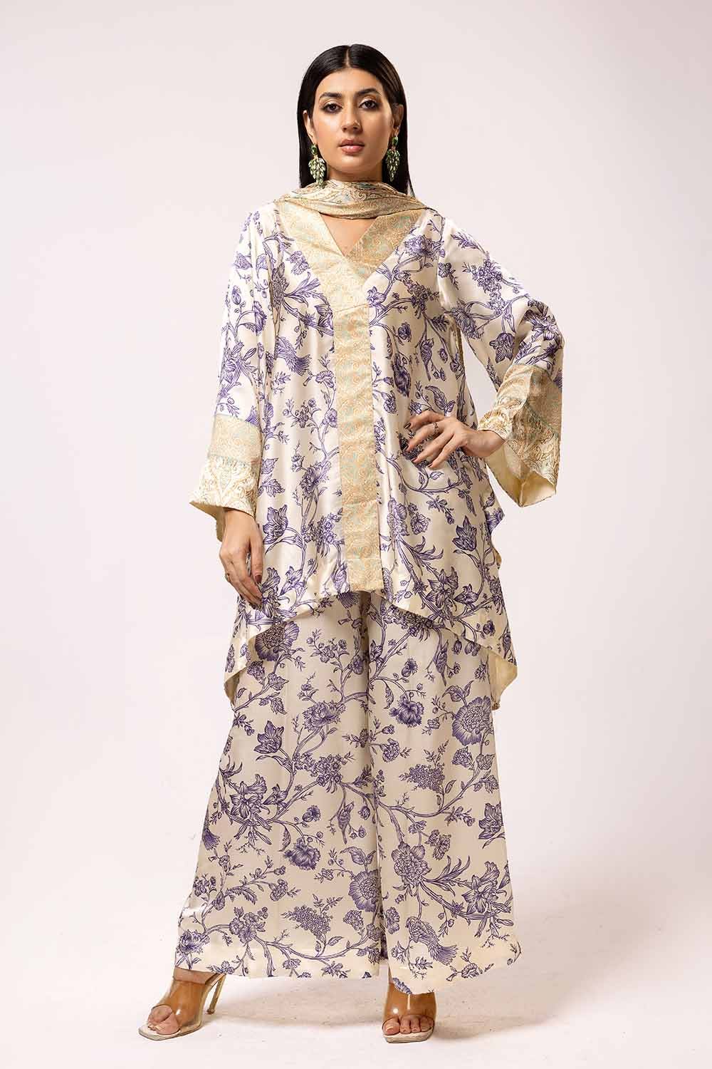 Gul Ahmed 3 Piece Unstitched Printed Charmeuse Silk Suit S-42008