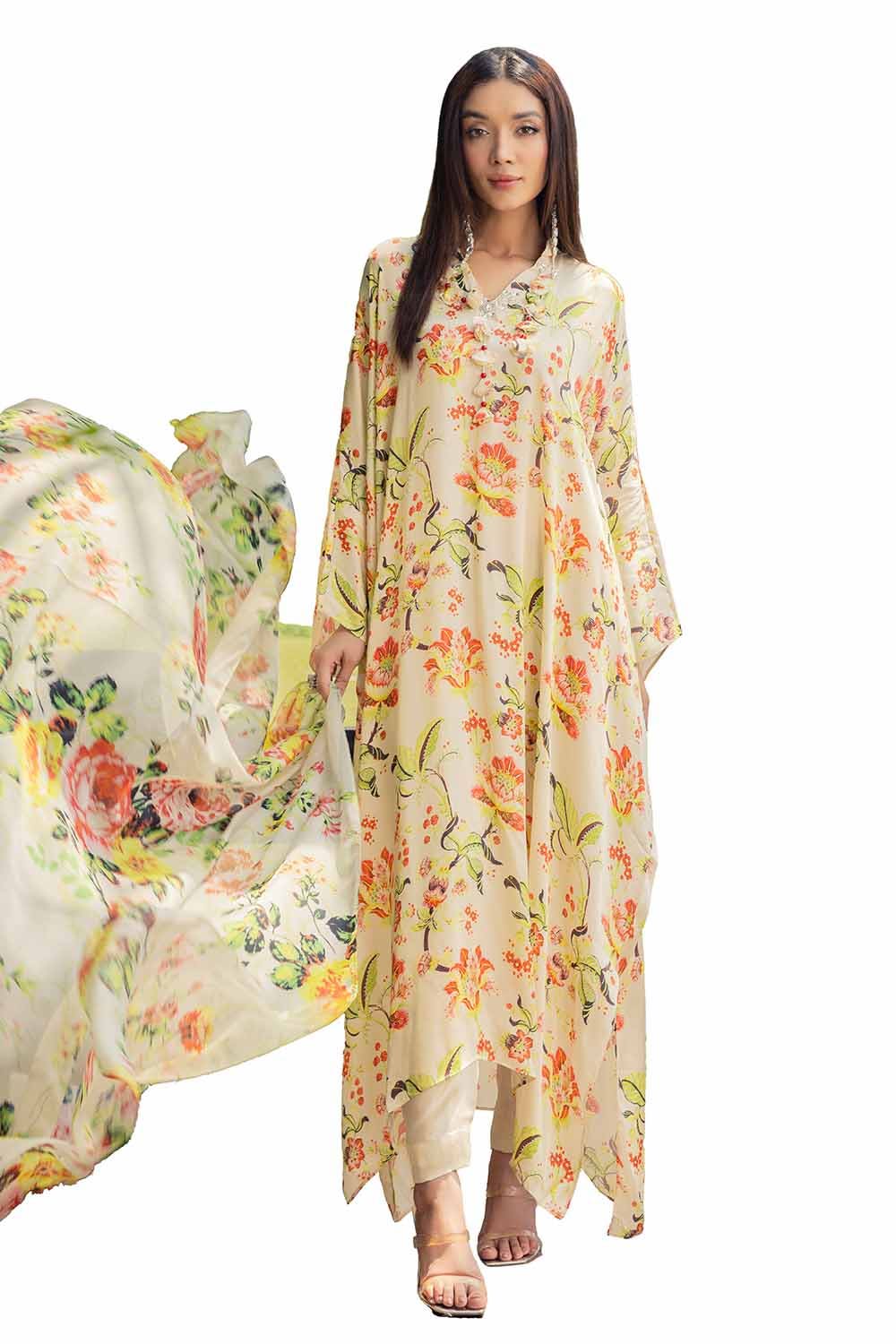 Gul Ahmed 3PC Unstitched Printed Silk Suit S-42012