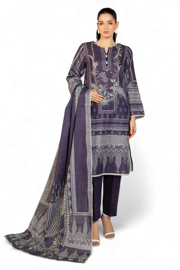 Gul Ahmed 3 Piece Unstitched Printed Stripe Khaddar Suit With Dupatta SD-52194