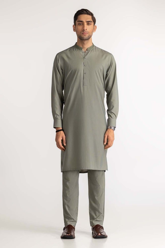 Gul Ahmed Ready to Wear Men's Green Basic Suit SK-E24-001