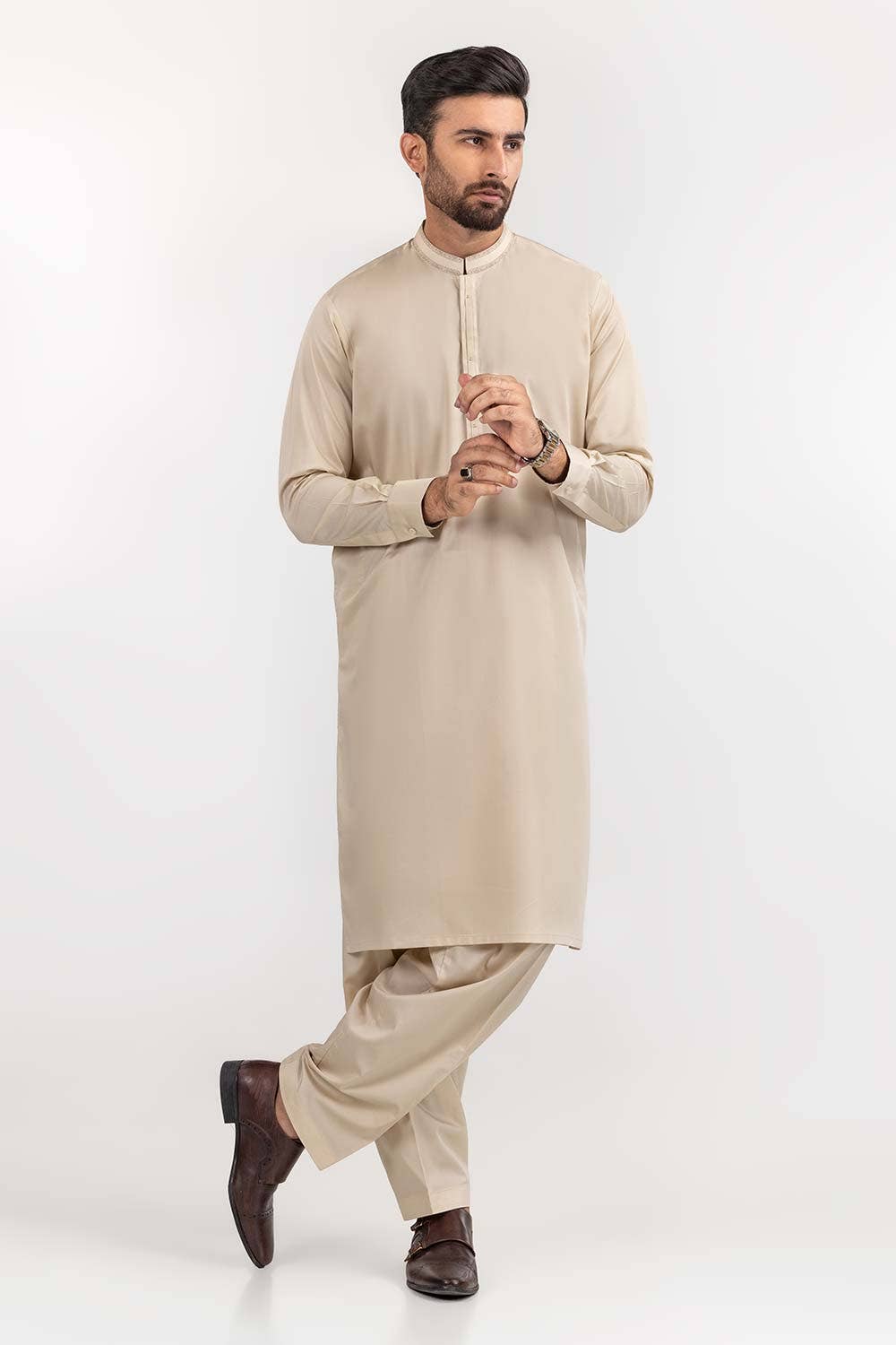 Gul Ahmed Ready to Wear Beige Basic Styling Shalwar Kameez Suit SK-S22-075