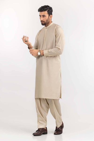 Gul Ahmed Ready to Wear Beige Basic Styling Shalwar Kameez Suit SK-S22-075