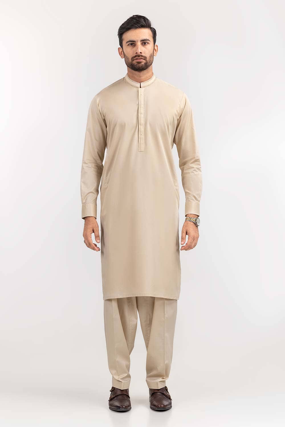 Gul Ahmed Ready to Wear Beige Basic Styling Shalwar Kameez Suit SK-S22-075