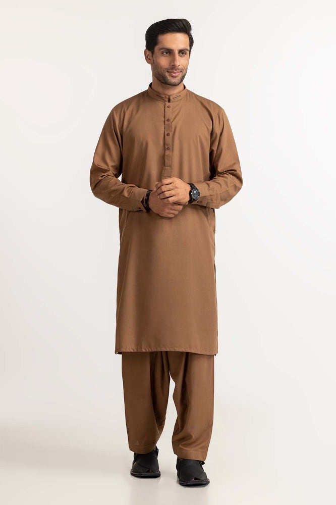 Gul Ahmed Ready to Wear Caramel Brown Basic Suit SK-S23-022