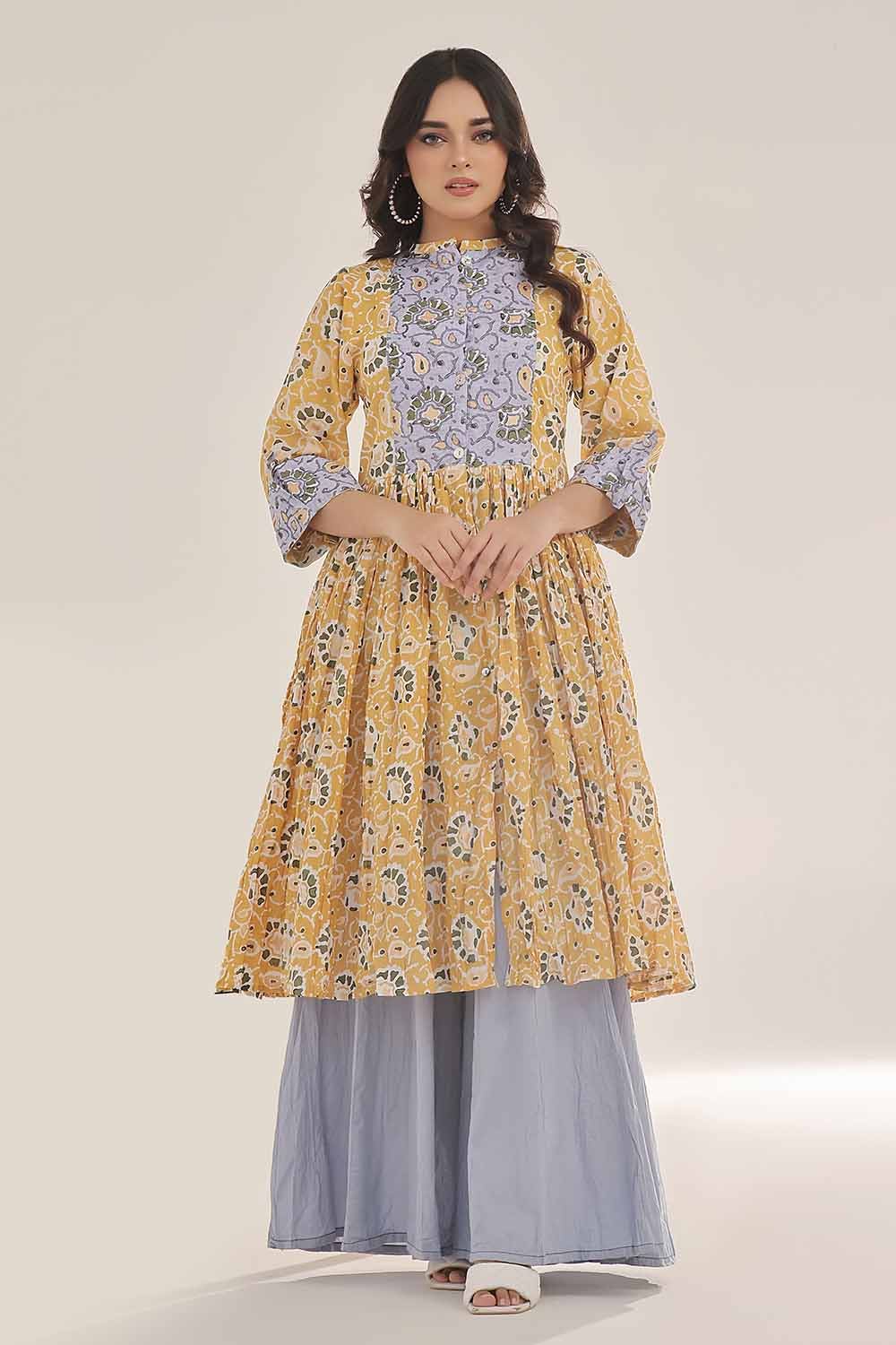 Gul Ahmed 1PC Unstitched Gold Printed Lawn Shirt SL-42035 B