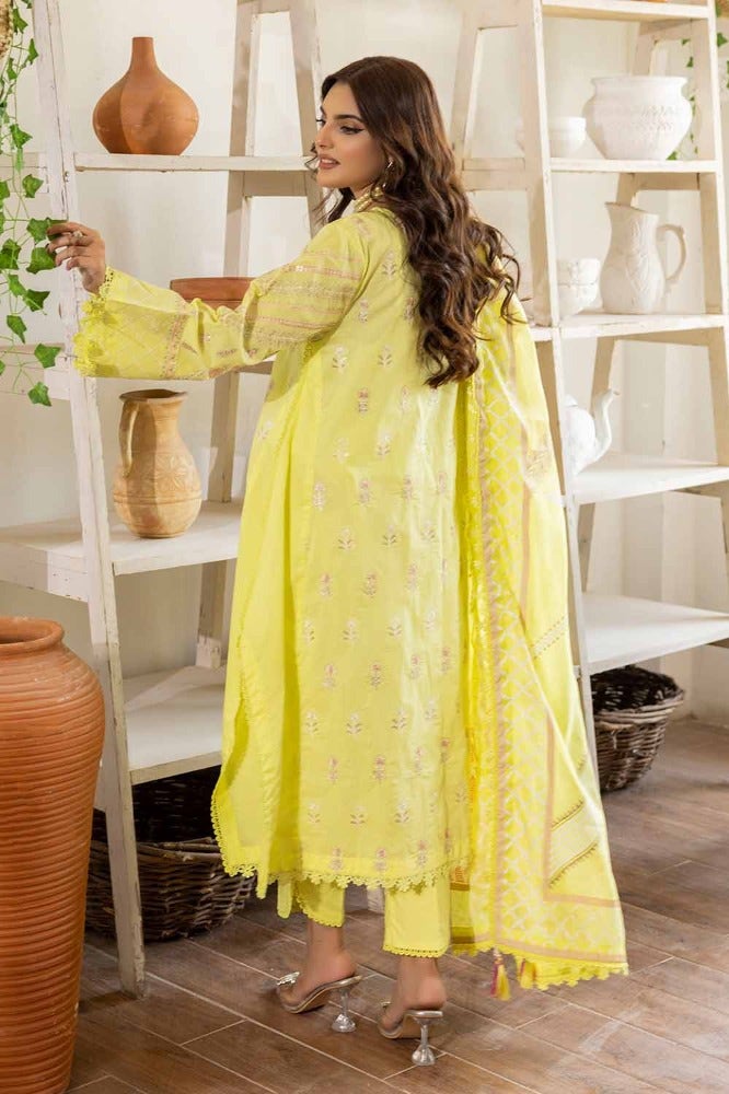 Gul Ahmed 3PC Embroidered Lawn Unstitched Suit with Gold and Lacquer Printed Paper Cotton Dupatta - SP-32003