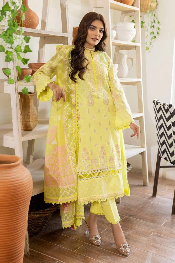 Gul Ahmed 3PC Embroidered Lawn Unstitched Suit with Gold and Lacquer Printed Paper Cotton Dupatta - SP-32003