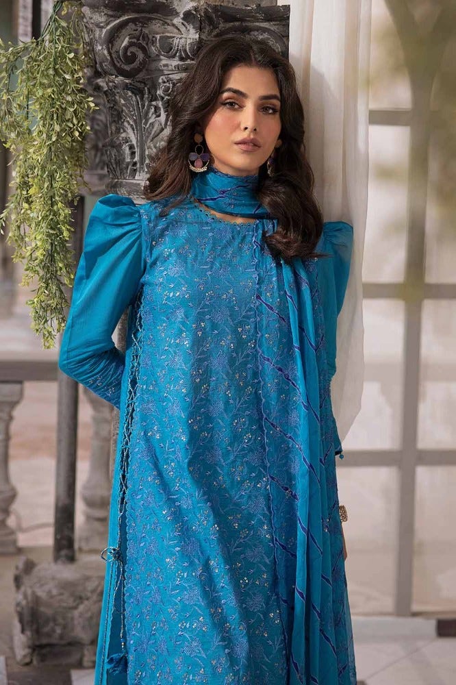 Gul Ahmed 3PC Embroidered Paper Cotton Unstitched Suit with Sequins Embroidered Printed Chiffon Dupatta and Inner - SP-42001