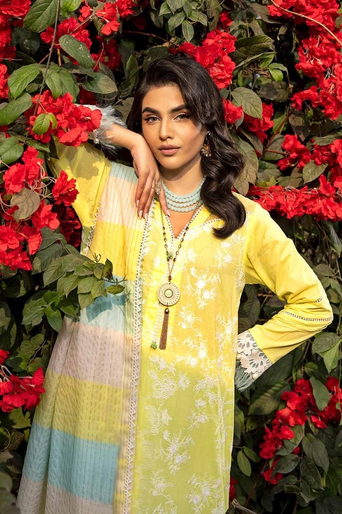 Gul Ahmed 3PC Embroidered Lawn Unstitched Suit with Jacquard Dupatta - SP-42004