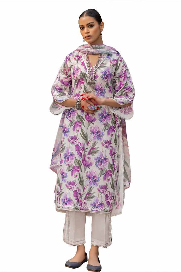 Gul Ahmed 3PC Unstitched Printed Lawn Suit with Lurex Chiffon Dupatta SP-42009